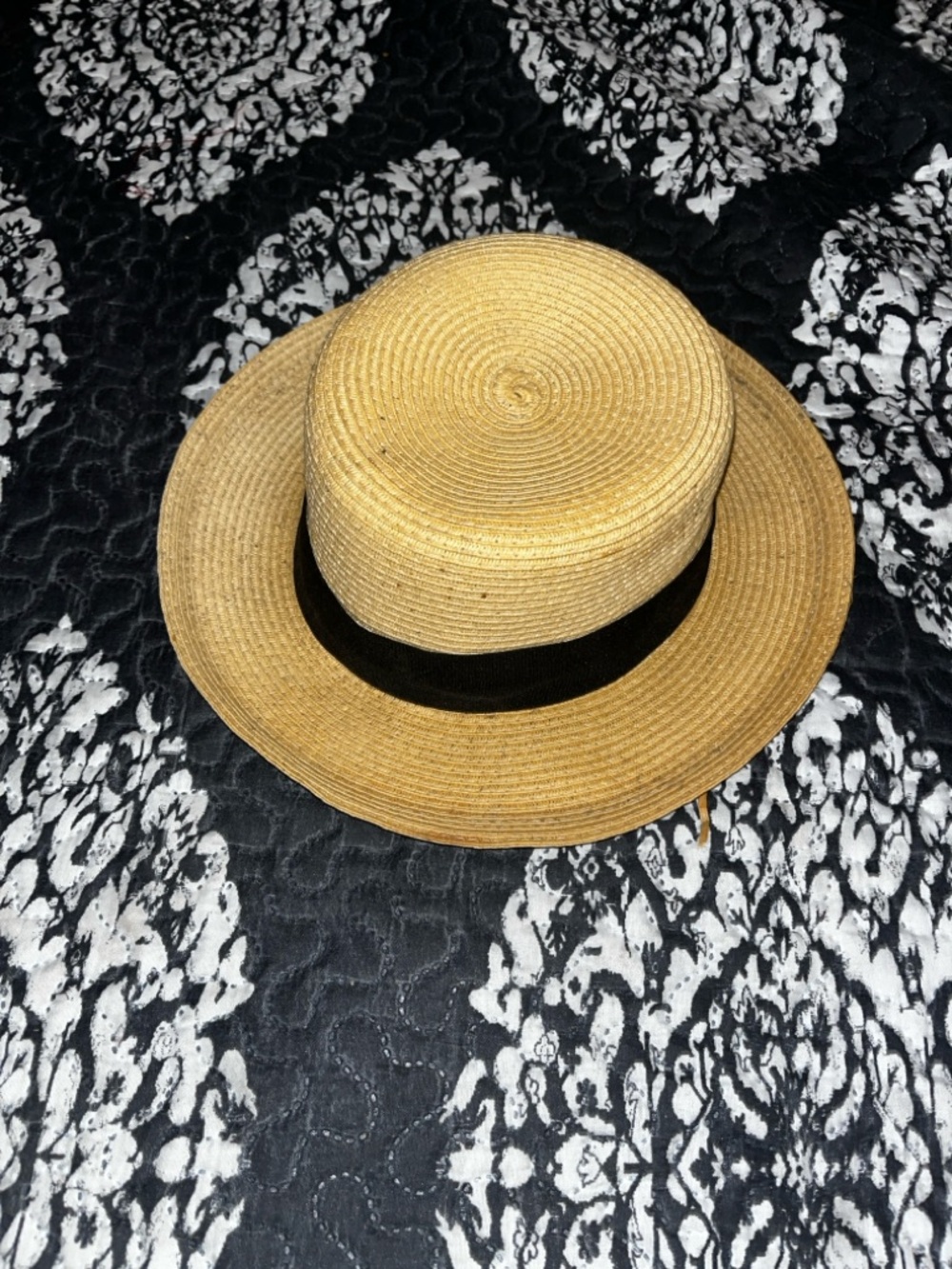 Straw Boater Hat with Black Band